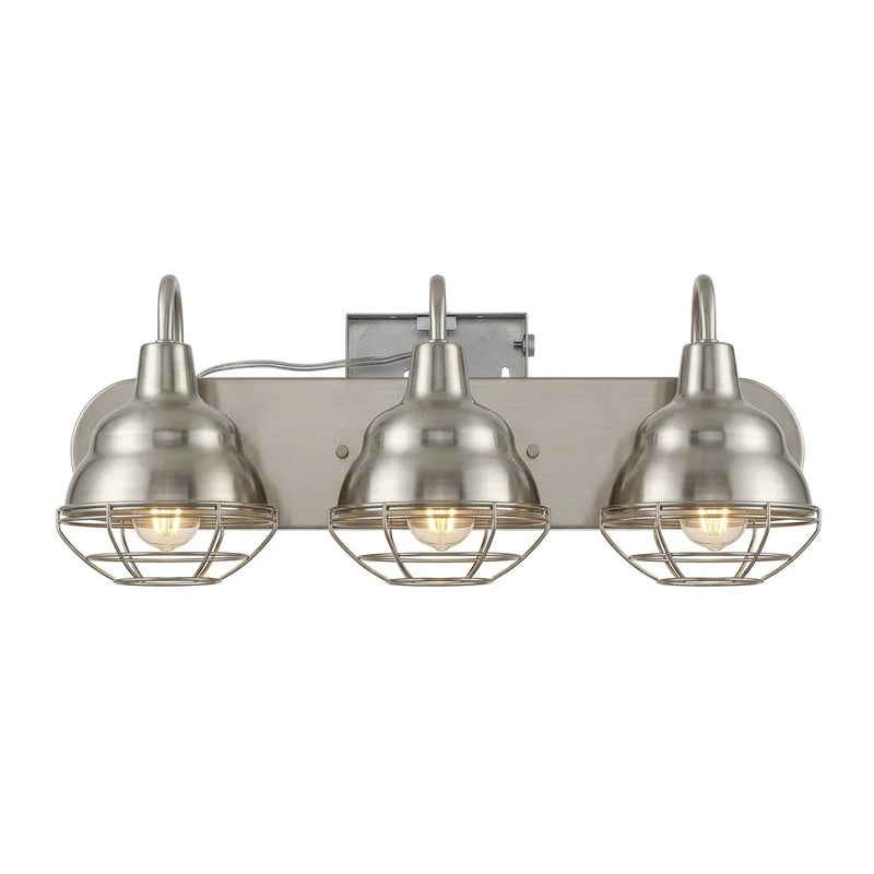 Levi 24.5" Industrial Farmhouse Iron LED Vanity Nickel / 3 Sockets – MAIN-SILO