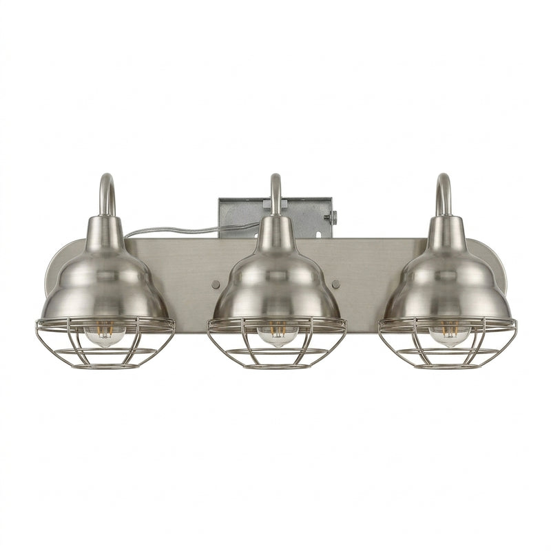 Levi 24.5" Industrial Farmhouse Iron LED Vanity Nickel / 3 Sockets – OFF