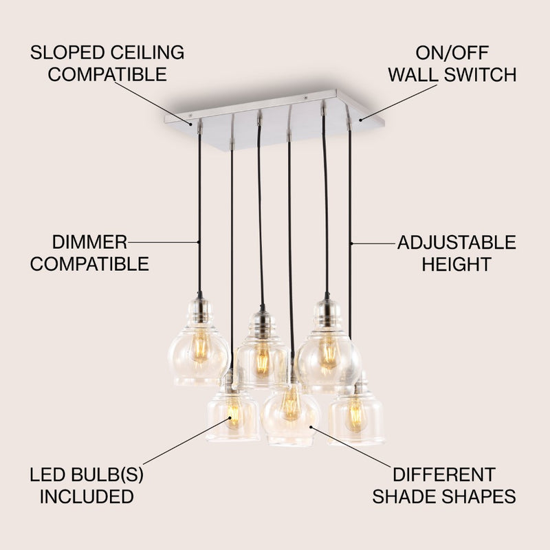 Sydney 18.88" Bohemian Farmhouse Iron/Glass Cluster LED Pendant - JONATHAN Y