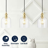 Cooper 25.5" Farmhouse Contemporary Glass Linear LED Pendant Brass Gold/Black / 3 Sockets – ICONS