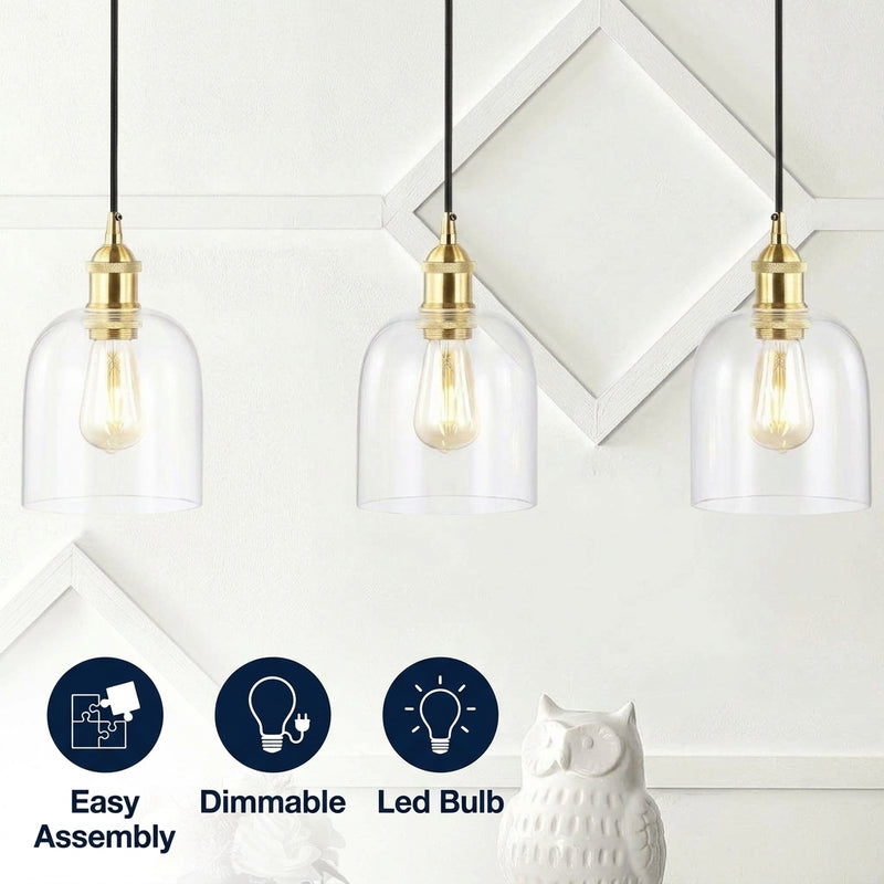 Cooper 25.5" Farmhouse Contemporary Glass Linear LED Pendant Brass Gold/Black / 3 Sockets – ICONS