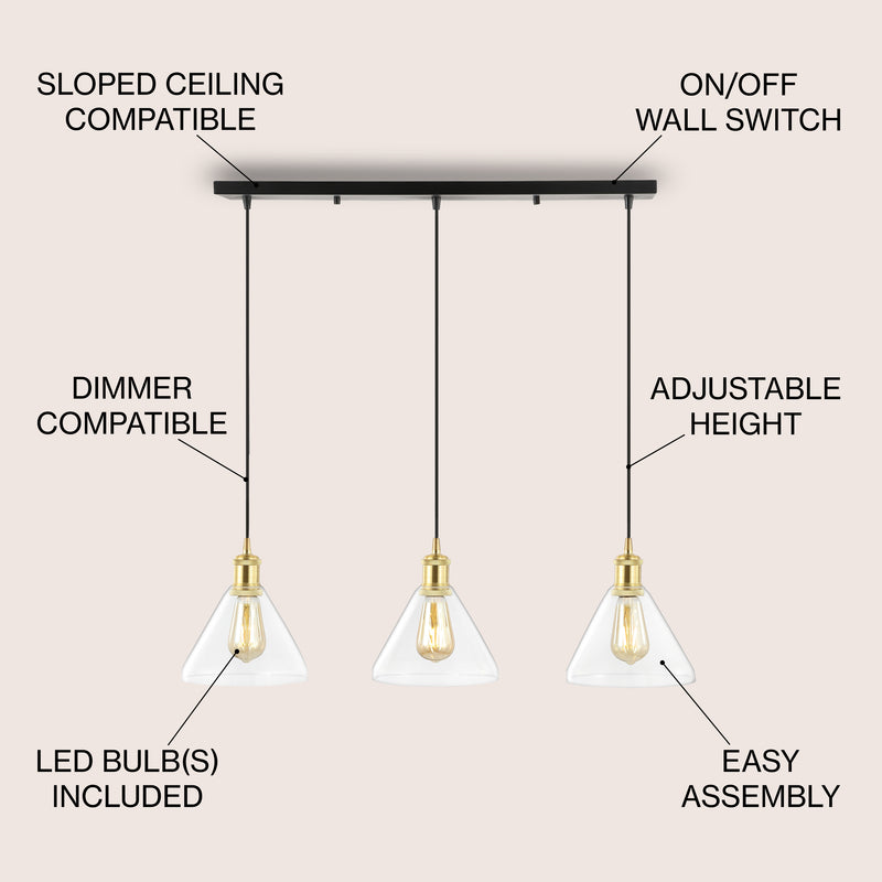 Kiawah Island 30.5" Metal/Glass Contemporary Modern  LED Pendant - JONATHAN Y