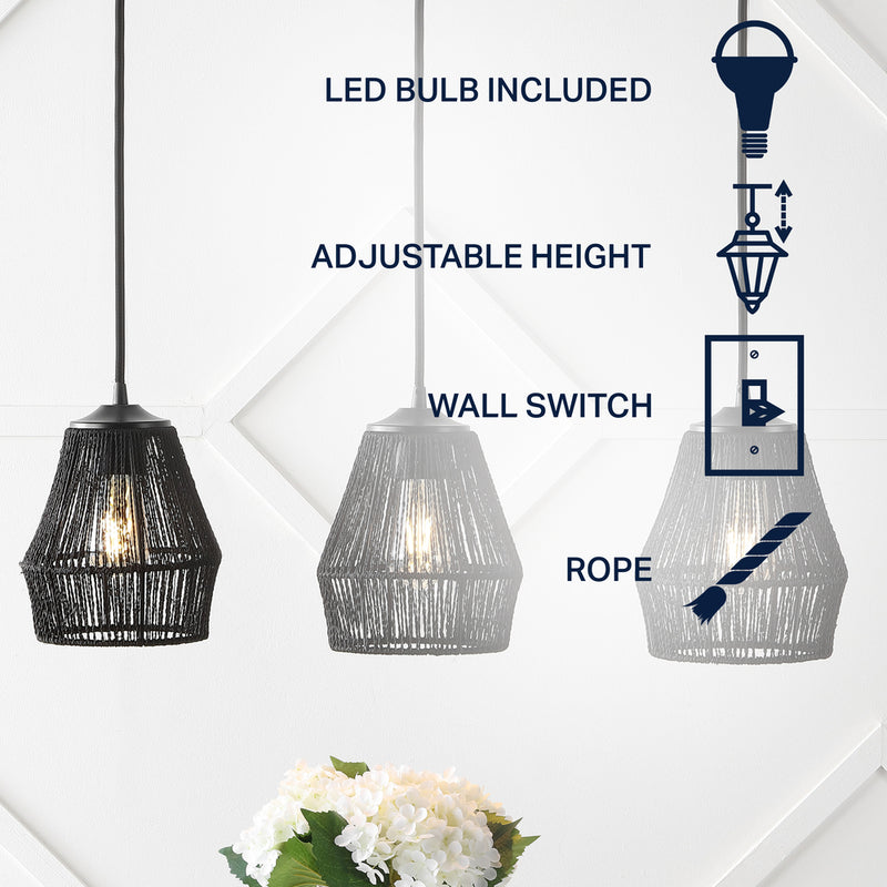 Ibiza Island 30" Seagrass/Metal Bohemian Coastal LED Pendant - JONATHAN Y