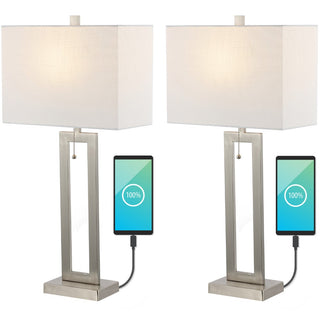 Sabrina 28.5" Vintage Industrial Iron LED Table Lamp with Pull-Chain and USB Charging Port - JONATHAN Y