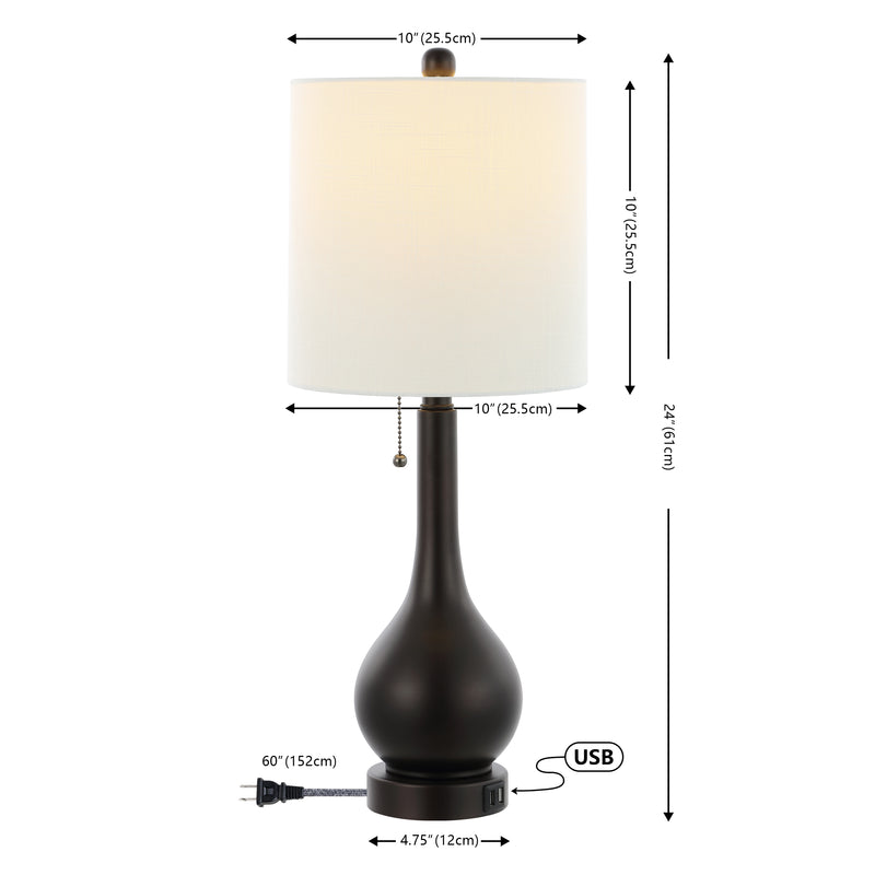 Tyler 24" Modern Classic Gourd Iron LED Table Lamp with Pull-Chain with Dual USB Charging Port - JONATHAN Y