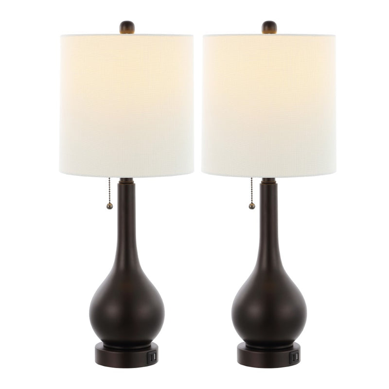 Tyler 24" Modern Classic Gourd Iron LED Table Lamp with Pull-Chain with Dual USB Charging Port - JONATHAN Y