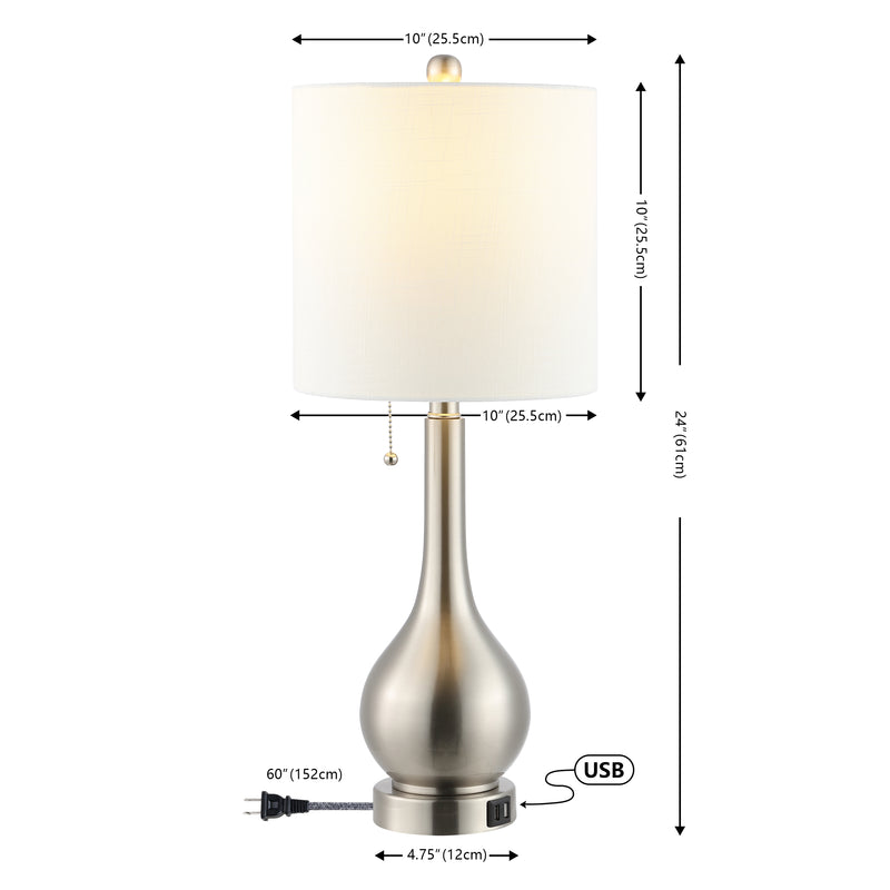 Tyler 24" Modern Classic Gourd Iron LED Table Lamp with Pull-Chain with Dual USB Charging Port - JONATHAN Y