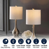 Tyler 24" Modern Classic Gourd Iron LED Table Lamp with Pull-Chain with Dual USB Charging Port Set 2 Nickel (Set of 2) / 24" – ICONS