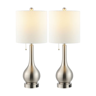 Tyler 24" Modern Classic Gourd Iron LED Table Lamp with Pull-Chain with Dual USB Charging Port - JONATHAN Y