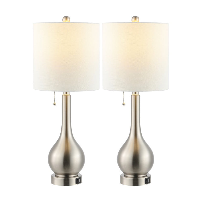 Tyler 24" Modern Classic Gourd Iron LED Table Lamp with Pull-Chain with Dual USB Charging Port - JONATHAN Y