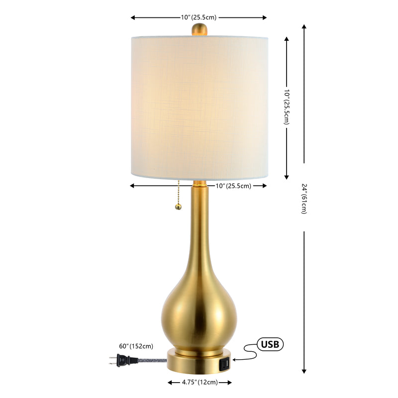 Tyler 24" Modern Classic Gourd Iron LED Table Lamp with Pull-Chain with Dual USB Charging Port - JONATHAN Y