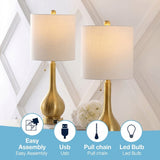 Tyler 24" Modern Classic Gourd Iron LED Table Lamp with Pull-Chain with Dual USB Charging Port Set 2 Brass Gold (Set of 2) / 24" – ICONS