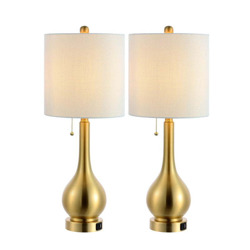 Tyler 24" Modern Classic Gourd Iron LED Table Lamp with Pull-Chain with Dual USB Charging Port - JONATHAN Y