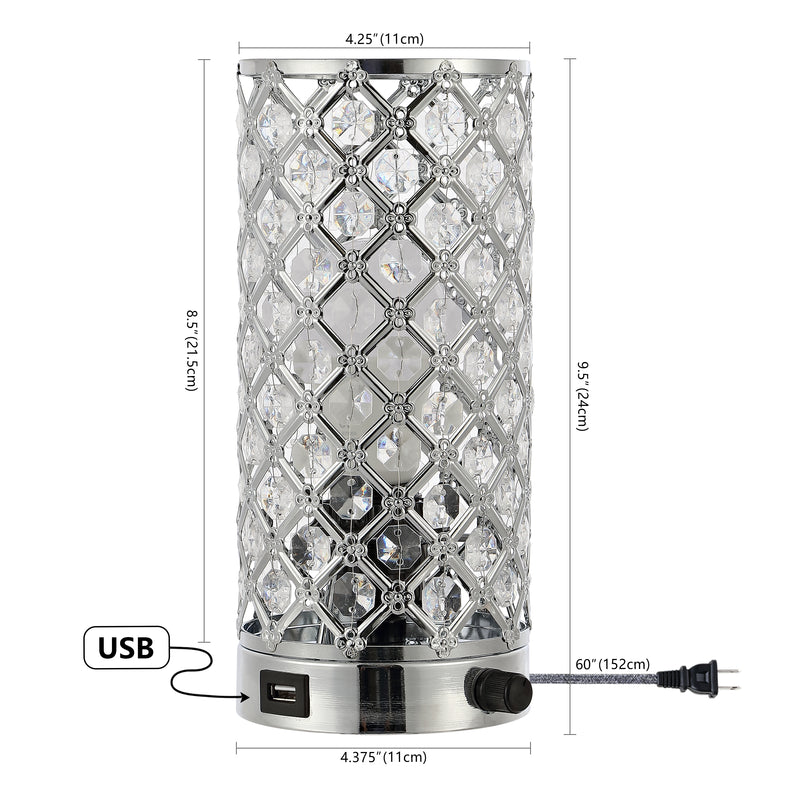 Lucie 9.5" Mid-Century Modern Iron/Acrylic LED Mini Uplight Table Lamp with USB Charging Port and Smart Bulb - JONATHAN Y