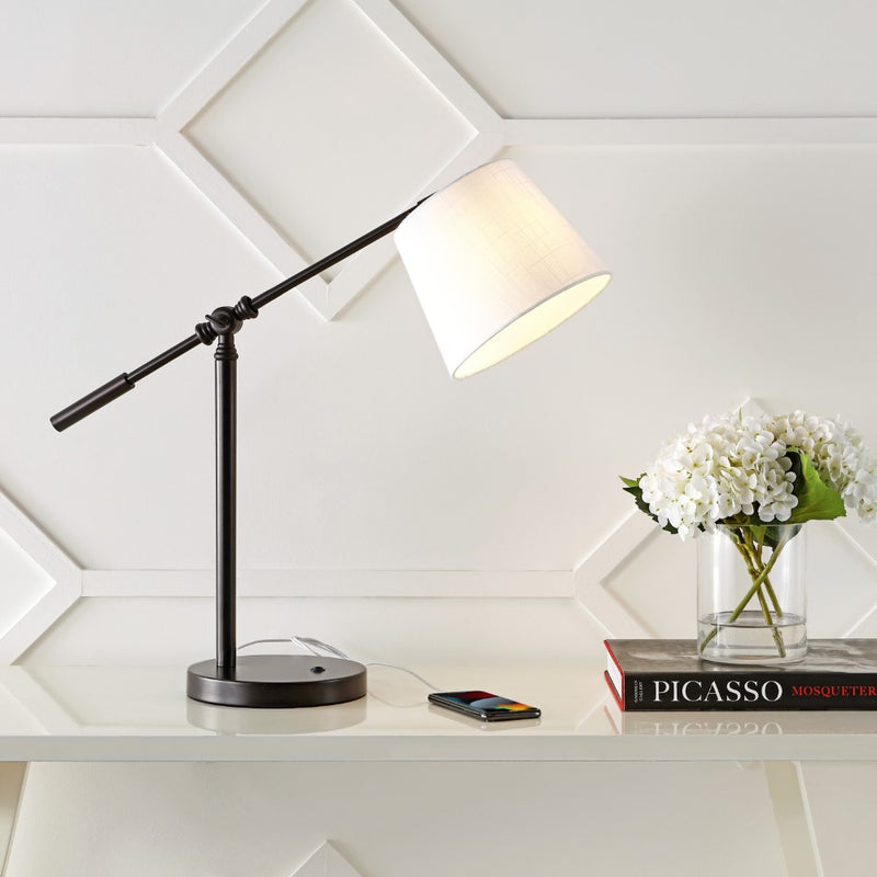 Troy 24" Classic Contemporary Iron LED Task Lamp with USB Charging Port - JONATHAN Y