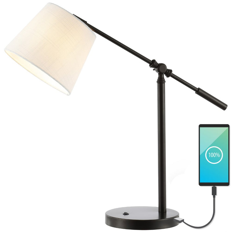 Troy 24" Classic Contemporary Iron LED Task Lamp with USB Charging Port - JONATHAN Y