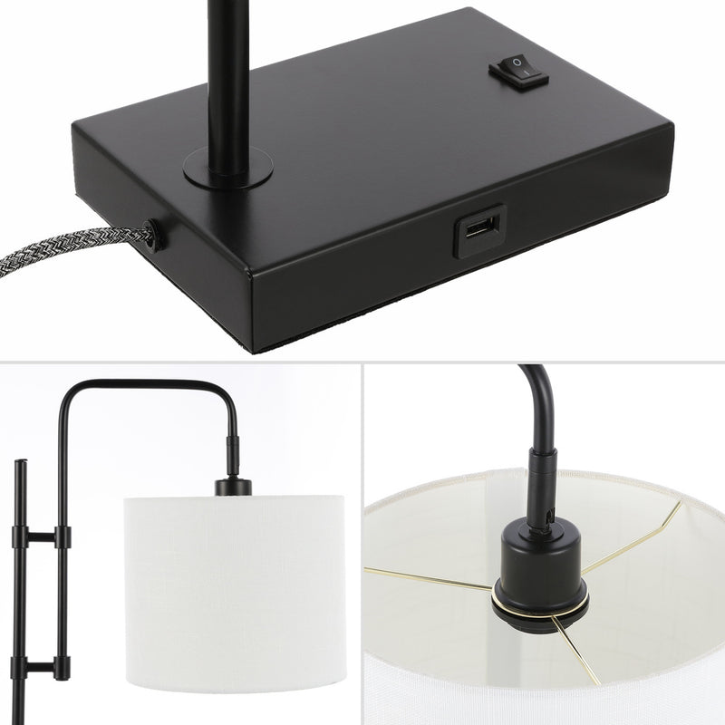 Edris 24.75" Industrial Designer Metal LED Task Lamp with USB Charging Port - JONATHAN Y