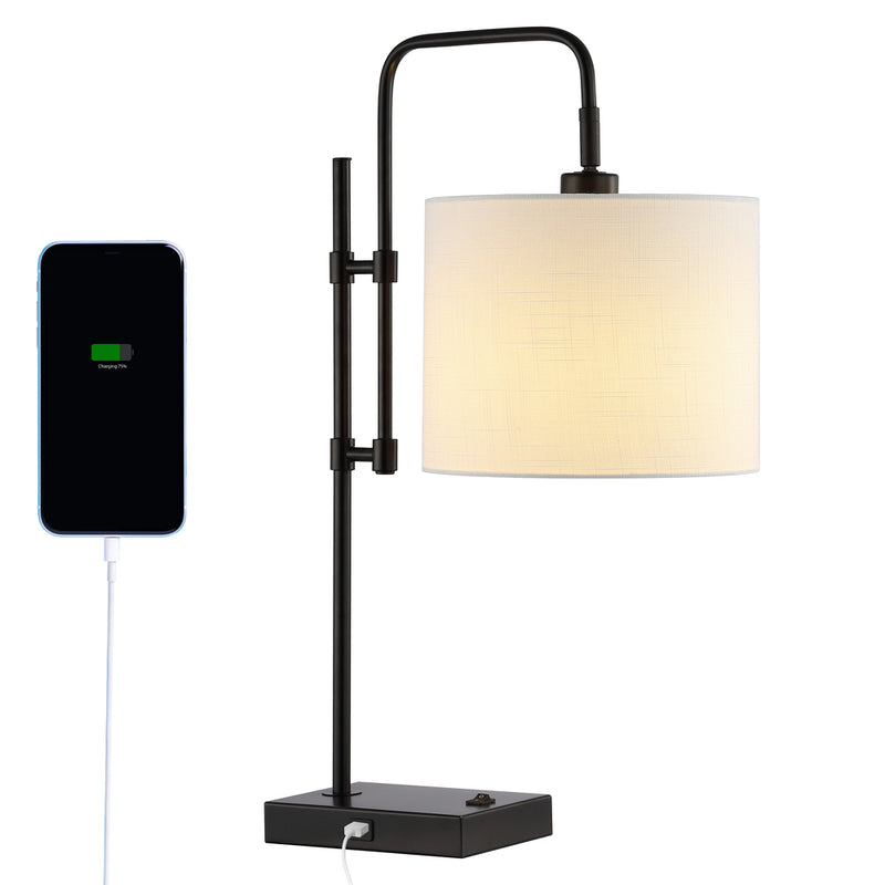 Edris 24.75" Industrial Designer Metal LED Task Lamp with USB Charging Port - JONATHAN Y