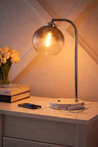 Ada 20" Industrial Contemporary Iron/Glass LED Task Lamp with USB Charging Port