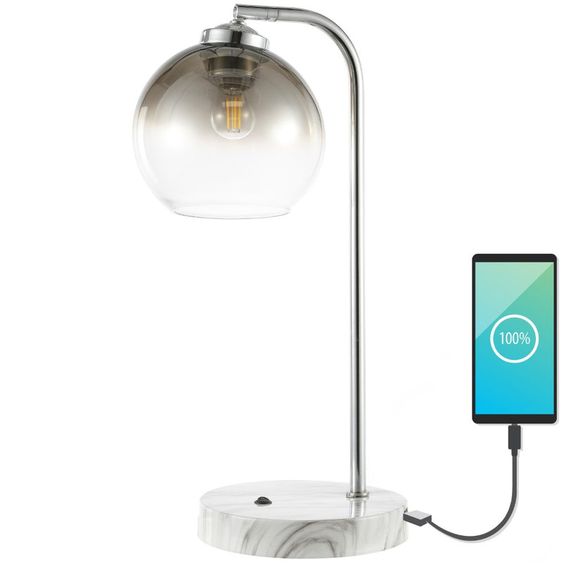 Ada 20" Industrial Contemporary Iron/Glass LED Task Lamp with USB Charging Port - JONATHAN Y