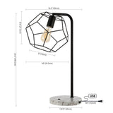 Penta 23.5" Industrial Farmhouse Head-Adjustable Iron LED Task Lamp with USB Charging Port - JONATHAN Y