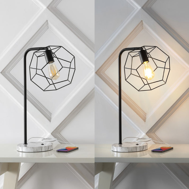 Penta 23.5" Industrial Farmhouse Head-Adjustable Iron LED Task Lamp with USB Charging Port - JONATHAN Y