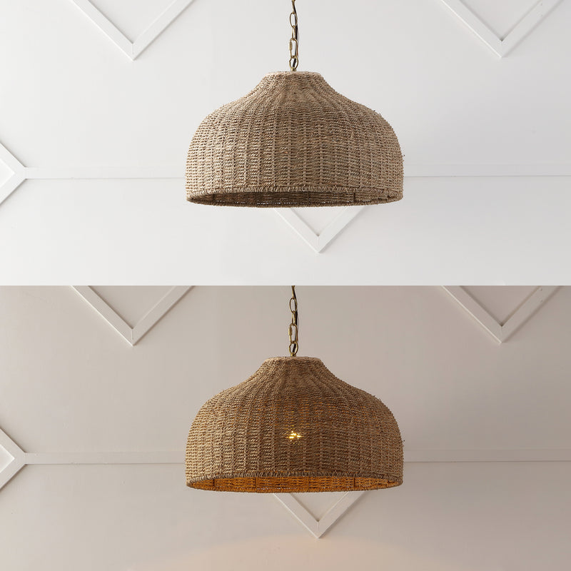 Eliza 20" Coastal Bohemian Rattan/Iron Dome LED Pendant
