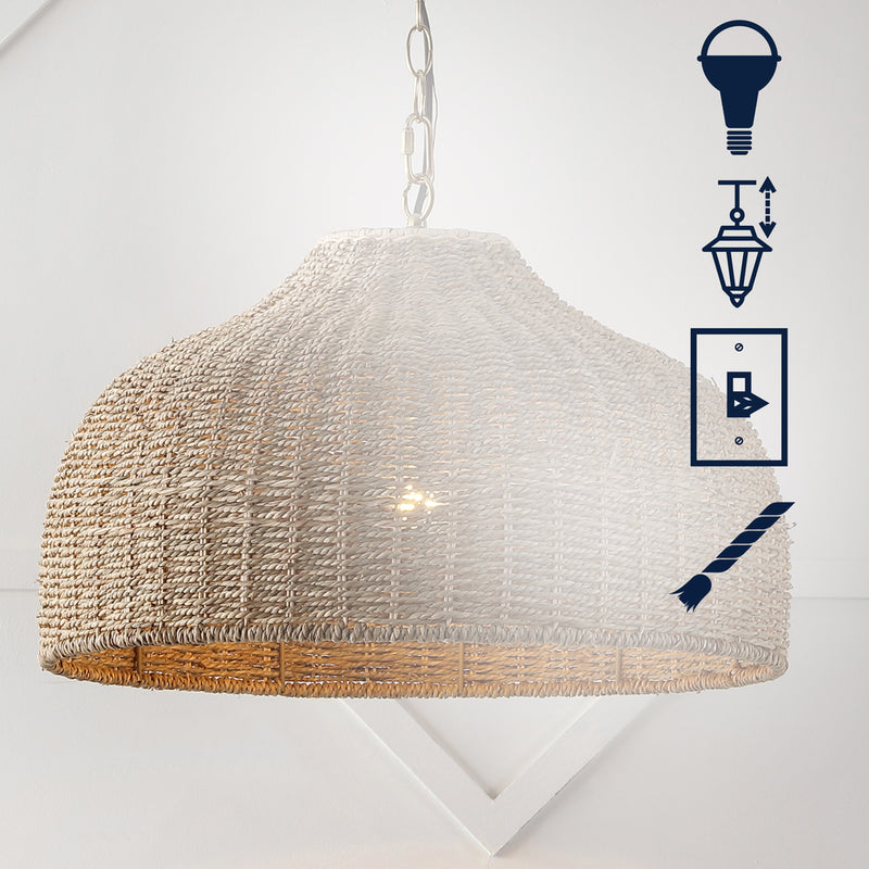 Eliza 20" Coastal Bohemian Rattan/Iron Dome LED Pendant