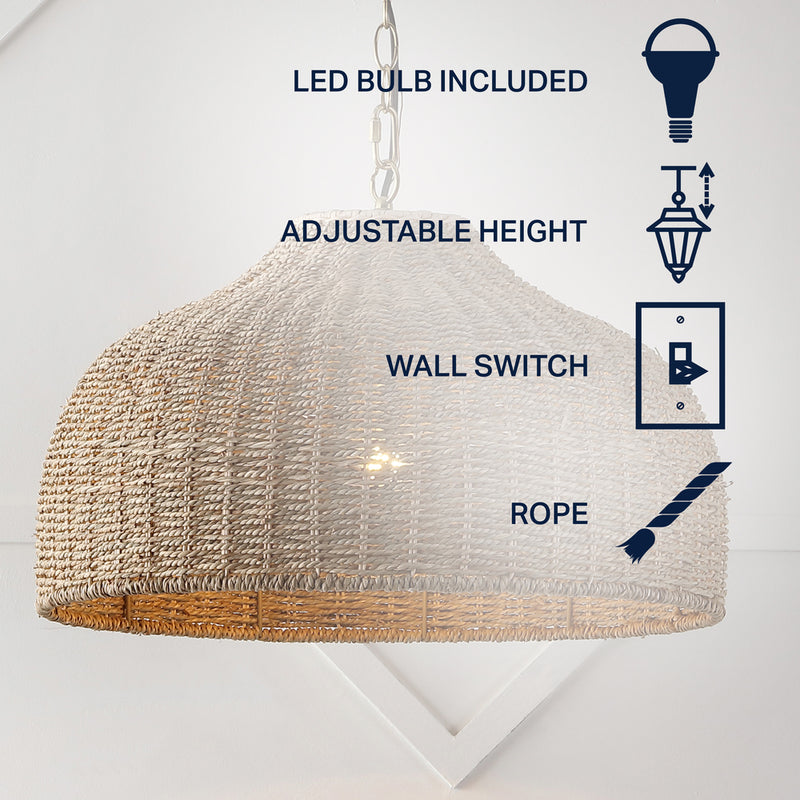 Eliza 20" Coastal Bohemian Rattan/Iron Dome LED Pendant