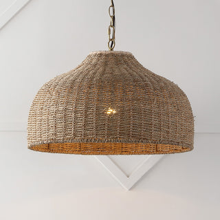 Eliza 20" Coastal Bohemian Rattan/Iron Dome LED Pendant - JONATHAN Y