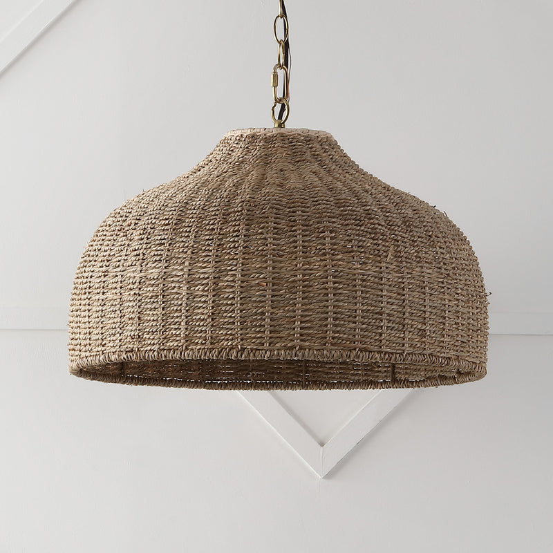 Eliza 20" Coastal Bohemian Rattan/Iron Dome LED Pendant