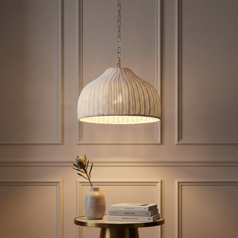 Eliza 20" Coastal Bohemian Rattan/Iron Dome LED Pendant White/Brass Gold – AI-ON