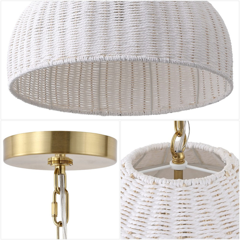 Eliza 20" Coastal Bohemian Rattan/Iron Dome LED Pendant