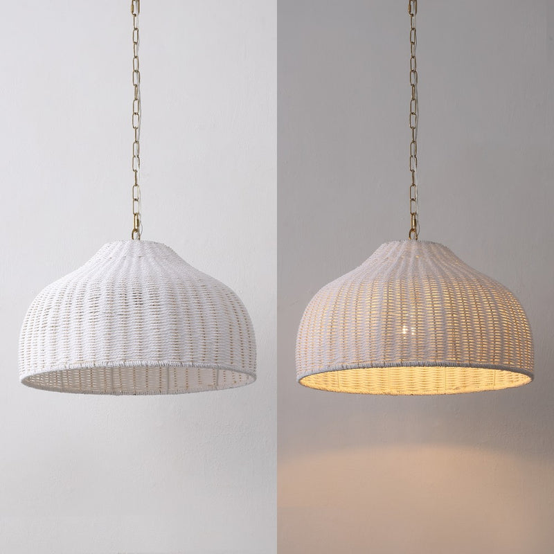 Eliza 20" Coastal Bohemian Rattan/Iron Dome LED Pendant