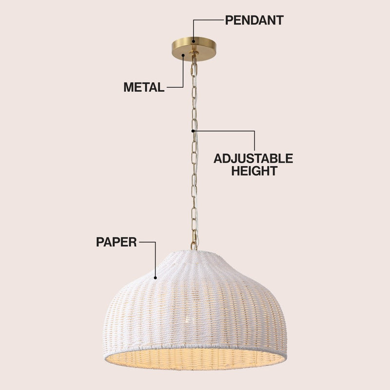 Eliza 20" Coastal Bohemian Rattan/Iron Dome LED Pendant