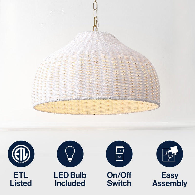 Eliza 20" Coastal Bohemian Rattan/Iron Dome LED Pendant