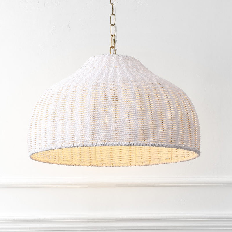 Eliza 20" Coastal Bohemian Rattan/Iron Dome LED Pendant