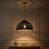 Eliza 20" Coastal Bohemian Rattan/Iron Dome LED Pendant Black/Brass Gold – AI-ON