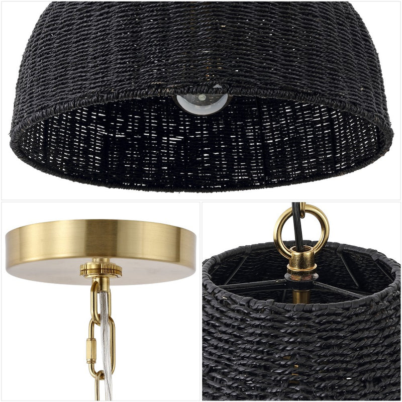Eliza 20" Coastal Bohemian Rattan/Iron Dome LED Pendant