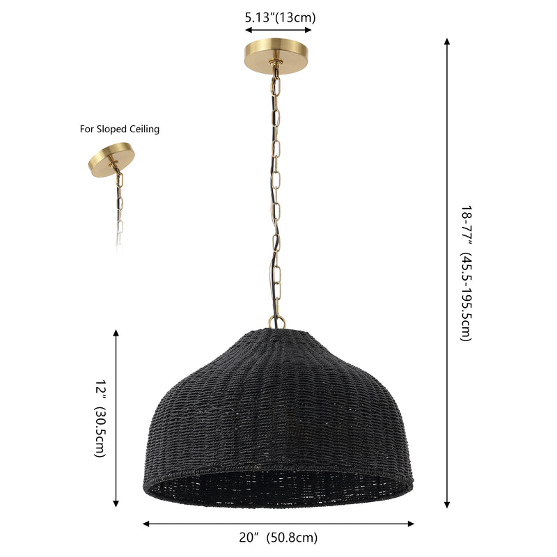 Eliza 20" Coastal Bohemian Rattan/Iron Dome LED Pendant