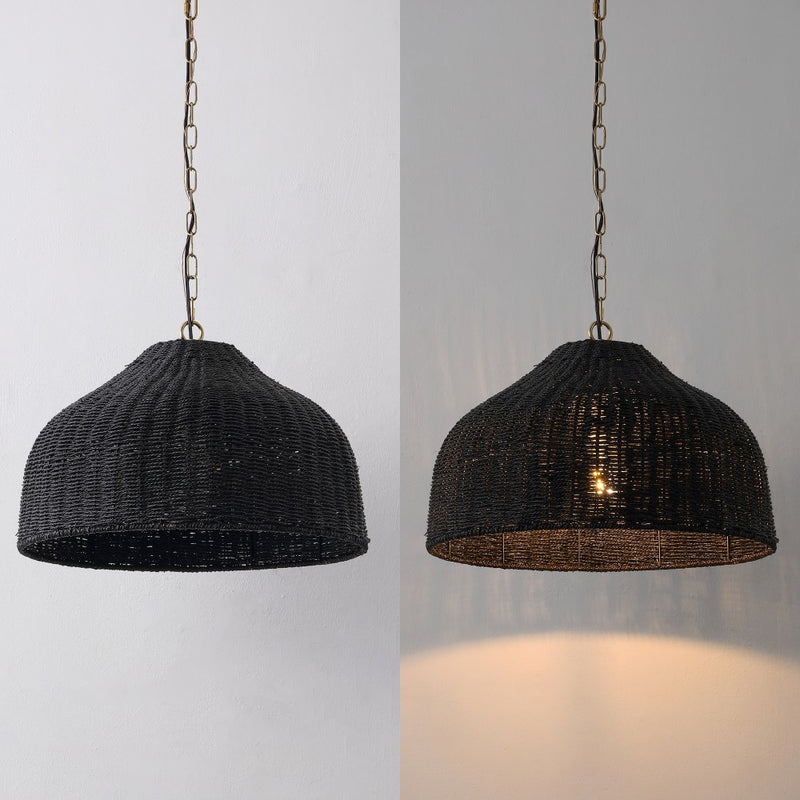 Eliza 20" Coastal Bohemian Rattan/Iron Dome LED Pendant