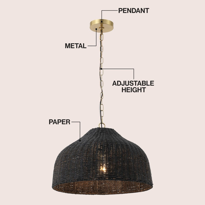 Eliza 20" Coastal Bohemian Rattan/Iron Dome LED Pendant