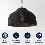 Eliza 20" Coastal Bohemian Rattan/Iron Dome LED Pendant