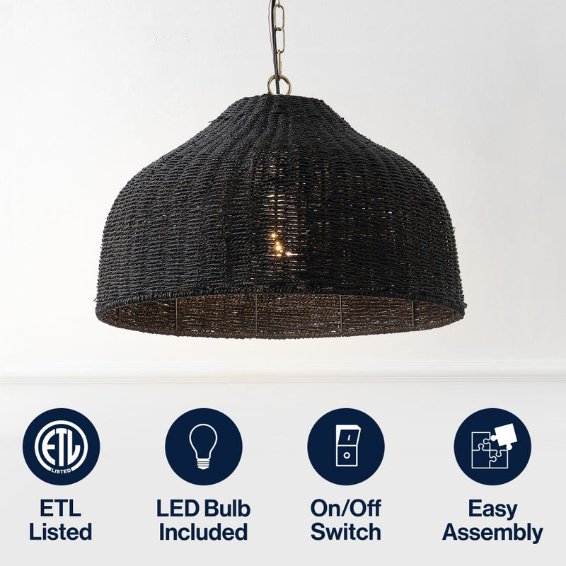 Eliza 20" Coastal Bohemian Rattan/Iron Dome LED Pendant