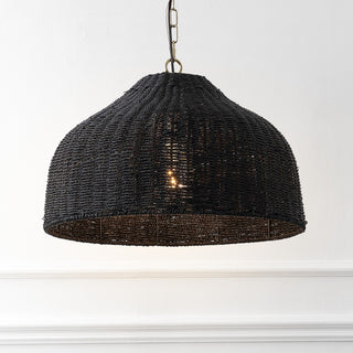 Eliza 20" Coastal Bohemian Rattan/Iron Dome LED Pendant