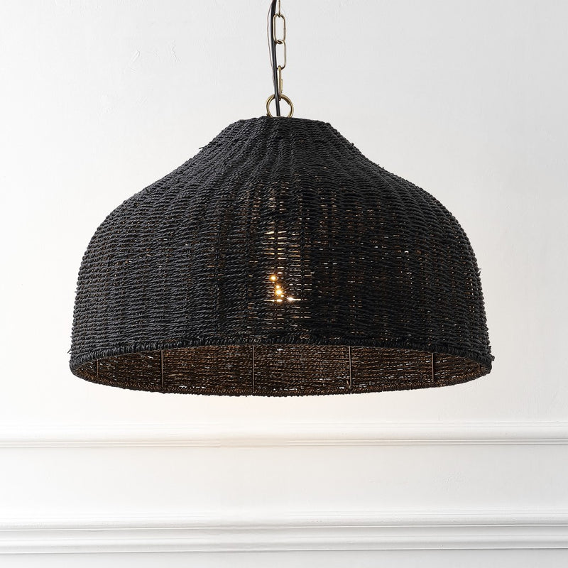 Eliza 20" Coastal Bohemian Rattan/Iron Dome LED Pendant