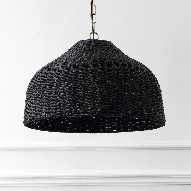 Eliza 20" Coastal Bohemian Rattan/Iron Dome LED Pendant