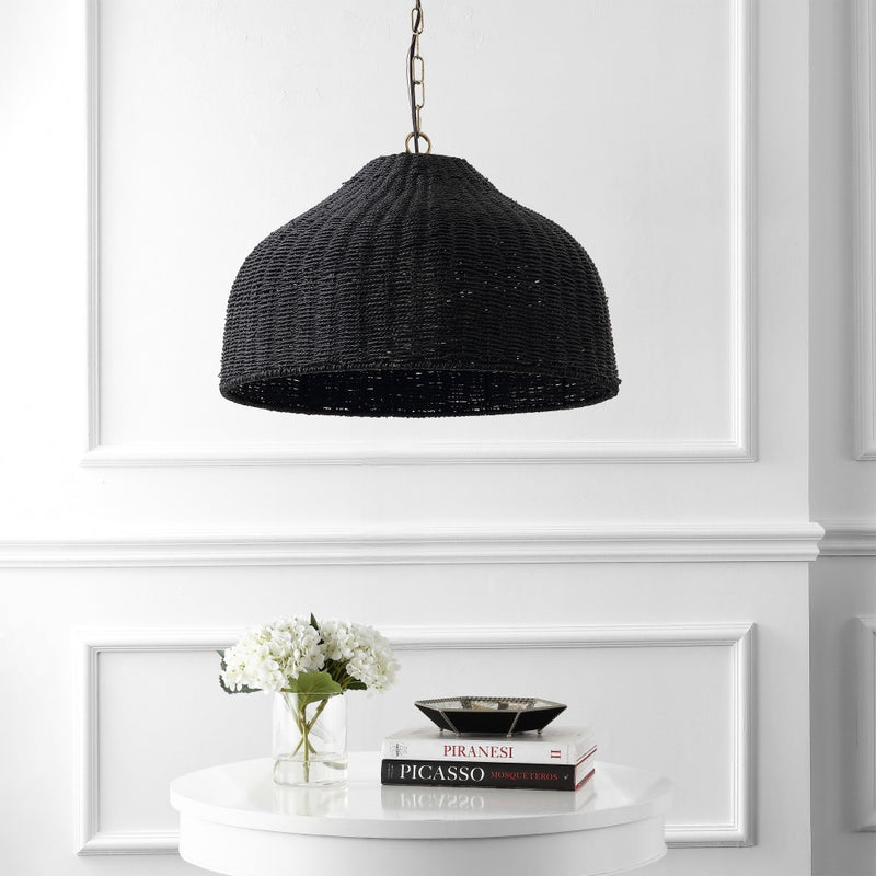 Eliza 20" Coastal Bohemian Rattan/Iron Dome LED Pendant