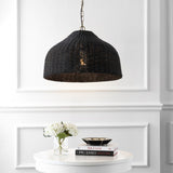 Eliza 20" Coastal Bohemian Rattan/Iron Dome LED Pendant