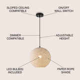 Lacey Bohemian Minimalist Iron/Rope Woven Globe LED Pendant
